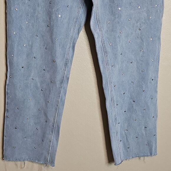 Simple Society AB Rhinestone Studded High Rise Button Fly Straight Denim Jean 31 - Picture 3 of 12